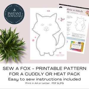 Modello stampabile. Cuci un semplice peluche di volpe / borsa termica / progetto di cucito facile e coccoloso