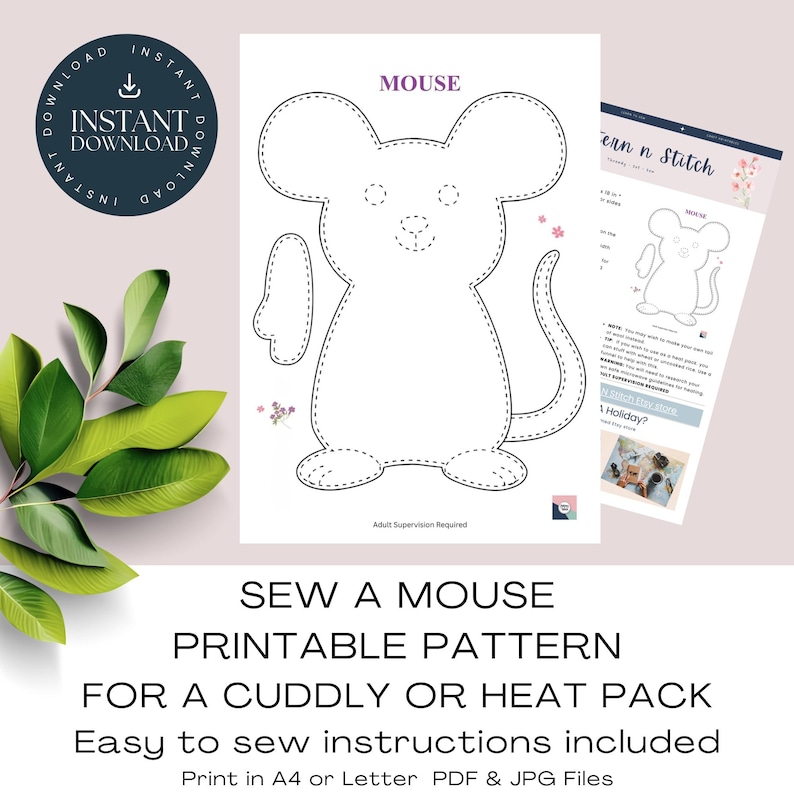 Mouse Printable Pattern. Sew A Mouse Plushie / Heat Pack / Cuddly, Easy ...