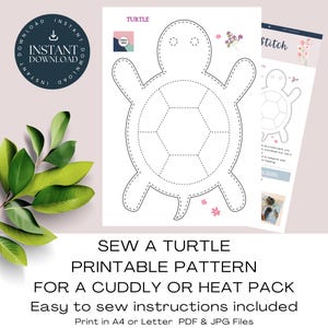 Turtle Printable Pattern. Sew A Turtle Plushie / Heat Pack / Cuddly, Easy Sewing Project
