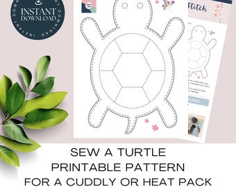 Patrón imprimible de tortuga. Cose un peluche de tortuga / compresa térmica / Proyecto de costura fácil y tierno