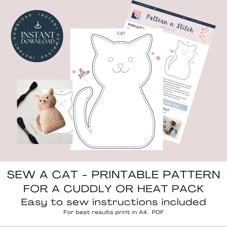 Simple Cat Plus Pattern Cat Plushie Sewing Pattern: Easy DIY Project, (instant Download PDF ...