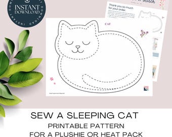 Patrón de costura para gato durmiendo: Cose un peluche sencillo o una bolsa térmica (descarga instantánea de archivos PDF y JPG)