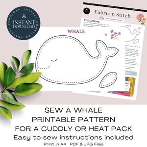 Learn To Sew A Simple Whale Plushie / Cuddly / Heat Pack, An Easy Sewing Project. Printable Pattern And Instructions.