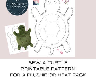 Turtle Printable Pattern. Sew A Turtle Plushie / Heat Pack / Cuddly, Easy Sewing Project
