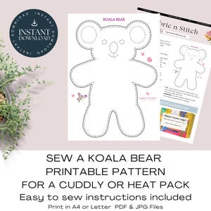 Modello stampabile. Cuci un peluche a forma di koala / borsa termica / progetto di cucito facile e coccoloso
