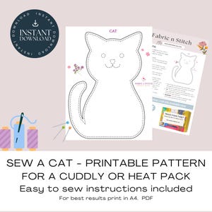 Impara a cucire un semplice peluche a forma di gatto / coccoloso / borsa termica, un progetto di cucito facile. Modello e istruzioni stampabili.
