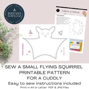 Modello stampabile. Cuci uno scoiattolo volante di peluche / Progetto di cucito facile e coccoloso