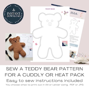 Teddy Bear Sewing Pattern:  Sew A Simple Plushie Or Heatpack (Instant Download PDF & JPG Files)