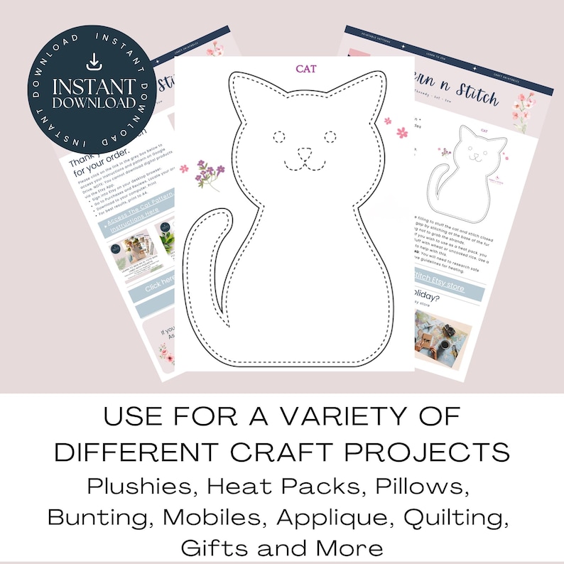 learn to sew a cat plushie.  Cat pattern pdf printable pattern