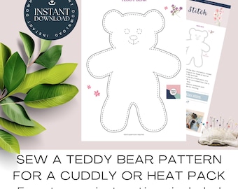 Patrón de costura de osito de peluche: Confecciona un peluche sencillo o una manta térmica (descarga instantánea en PDF y JPG)