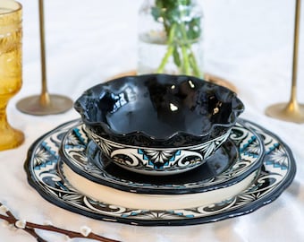 Hand-Painted  Pueblo Designed Ceramic Dinner Set