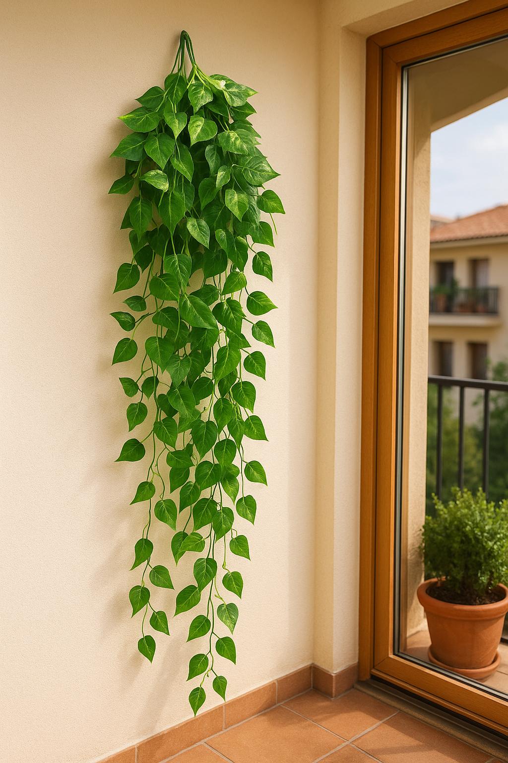 Artificial Hanging Vine (90 cm), 9-Strand Trailing Ivy – Faux Greenery for Wall, Balcony & Wedding Decor