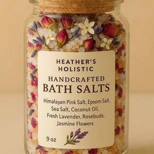 Natural Bath Salts: Himalayan, Epsom, Sea Salt with Lavender & Rose