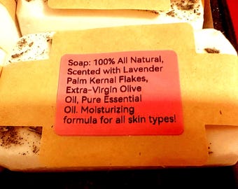 Soap- 100 % All Natural Scented with Lavender, Moisturizing formula for all skin types.