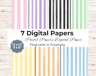 Digitaal papierpakket met pastelstrepen, aquarel gestreepte achtergronden voor scrapbooking en tijdschriften