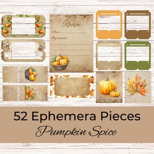 Fall ephemera for junk journals, pumpkin scrapbook tags and labels, autumn journal supplies, pumpkin spice craft