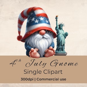 Clipart gnome aquarelle du 4 juillet, nain patriotique PNG, gnomes américains jour de l'indépendance, sublimation du 4 juillet, usage commercial