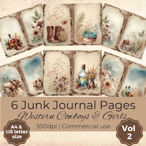 Western Cowboy & cowgirl junk journal paper , Vintage Rustic Digital Paper, Printable Crafting Sheets, scrapbooking paper,