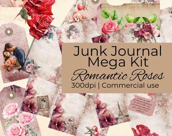 Romantic Roses Junk Journal Mega Kit: Vintage Floral Ephemera