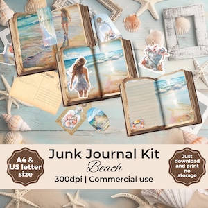 Coastal junk journal kit , Beach Scrapbook kit, beach themed junk journal bundle, summer junk journal printables