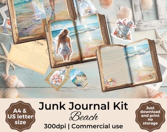 Coastal Junk Journal Kit: Beach Scrapbook Printables (Digital Download A4/US Letter Size)