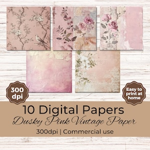 Roses Digital paper for scrapbooking, Shabby Chic Pink Digital Paper, Pink Roses Digital Backgrounds, Pink Collage Paper