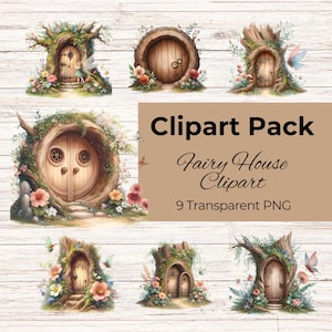 Fairy House Clipart, Fairies Clipart, Fantasy Illustrations, Fairies png, Woodland fairy, Nursery decor, Digital Download,