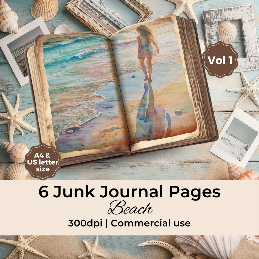 Beach Junk Journal Printable Pages, Digital Seaside Paper Pack, Coastal ...