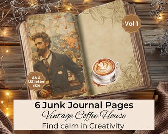 Kaffeehaus Junk Journal Seiten: Vintage Barista Ephemera (Digitaler Download)