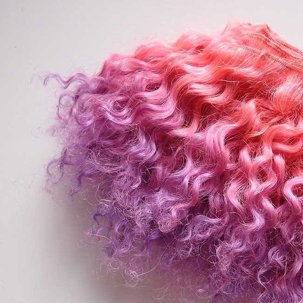 Weft mohair hot pink purple ombre hand painted  doll hair for waldorf, Blythe Wool Doll Hair, Blythe Doll Reroots, tress, la Fiaba russa