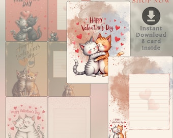 Cute Cats Valentine's Day Card, Printable Valentine's Day Card, Card for Him/Her, Husband/Boyfriend/Girlfriend, Happy Valentine's Day