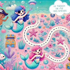 Mermaid treasure hunt, girl&#39;s birthday, educational game