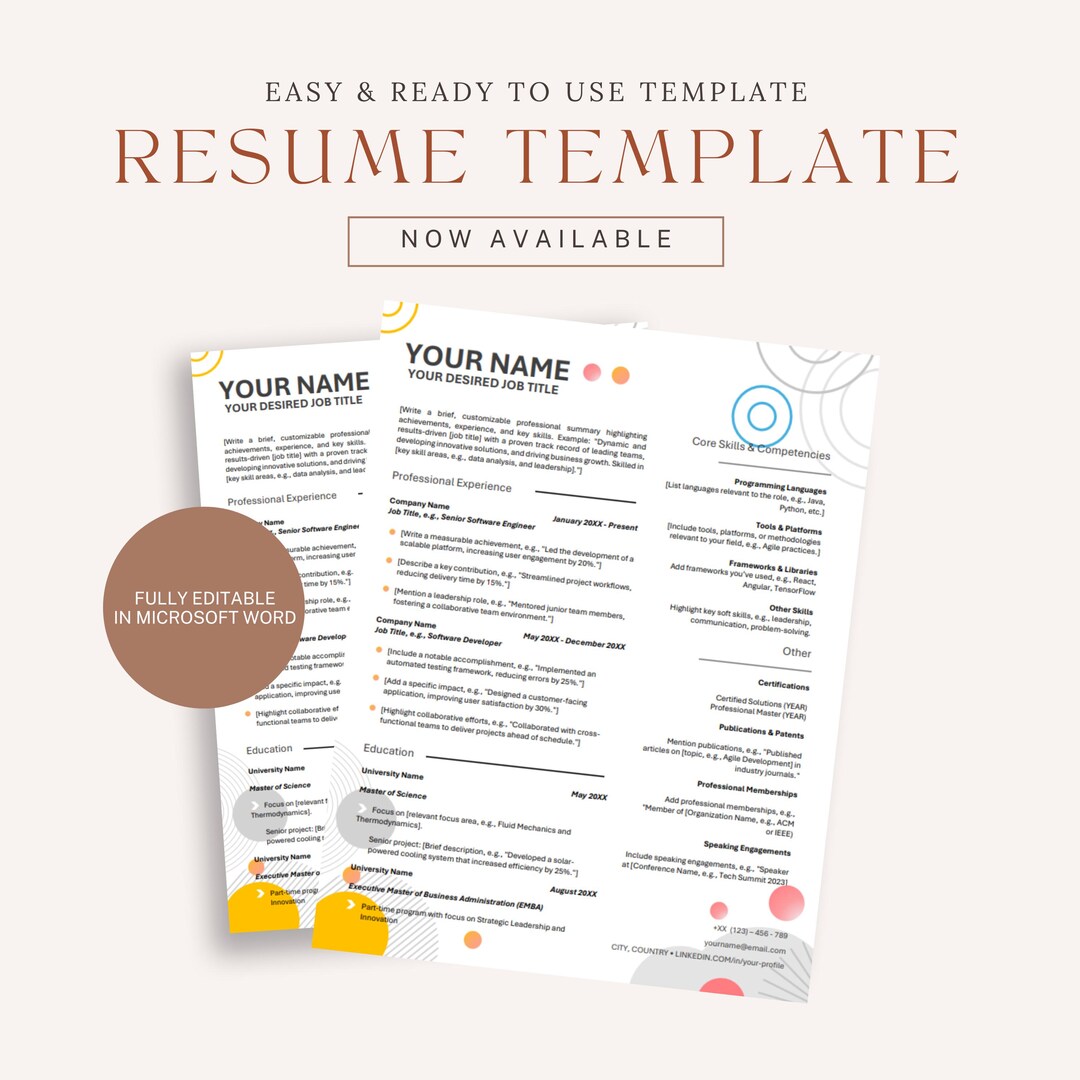 Modern & Clean Resume Template | Editable in Microsoft Word | ATS ...