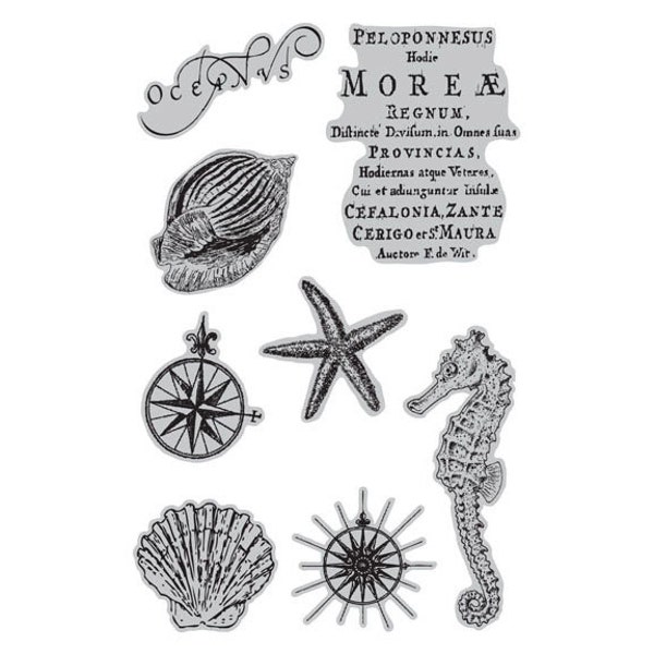 Under the Sea Rubber Stamp (Cling Mounted Rubber Stamps) Hampton Art 7 Gypsies Stamp • Compass • Starfish • Sea Shell • Seahorse (IC0222)