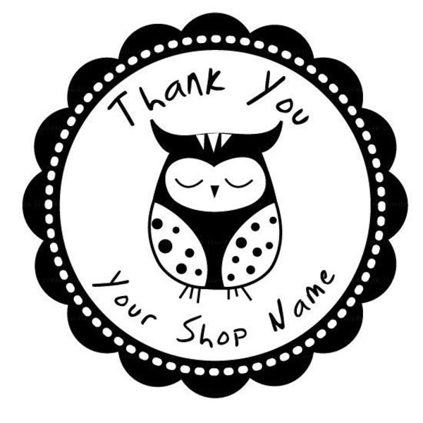 OWLIE Clear Rubber Stamp   -   Return Address, Your Shop Name, Thank You OR Personalize with your own texts. Item 1008