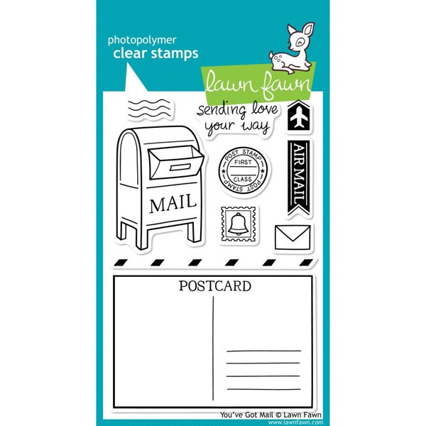 You've Got Mail Clear Stamps (10 cute Postal stamps • Mailbox, Stamp, Airmail Sticker, Postcard, Envelope)  Lawn Fawn (LF385)