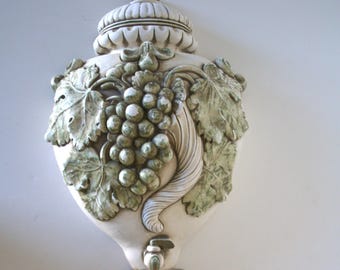 Vintage French Country Grape Chalkware Faux Fountain Wall Decor 2pc