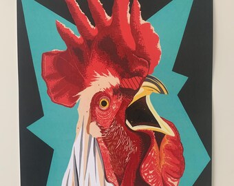 A3 Cockerel inspired illustration print