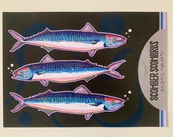 A3 Mackerel inspired illustration print