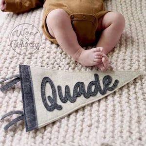 Bandera con nombre personalizado, anuncio del nombre del bebé, regalo neutro en cuanto al género, recién nacido, revelación de género, regalo para baby shower, regalo para bebé, banderín personalizado