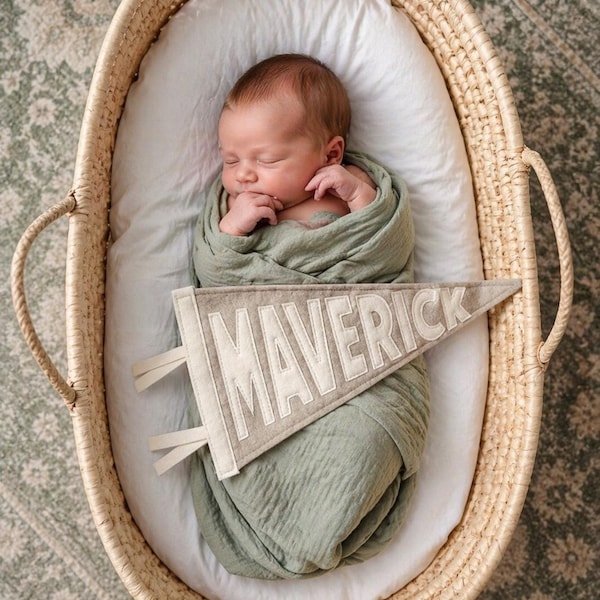 Custom Name Pennant, Baby Name Announcement, Nursery Decor, Newborn Gift