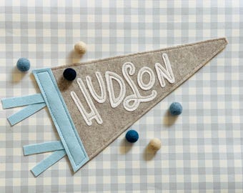 Embroidered Baby Custom Name Pennant | Personalized Baby Nursery Decor | Baby Shower Gift | Baby Girl Custom Felt Flag | Nursery Wall Decor