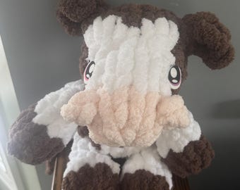 Stuffed chunky knit plushie cow