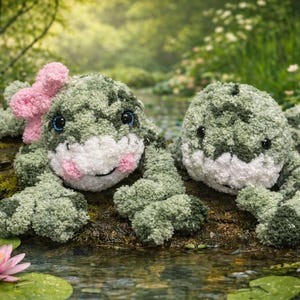 Stuffed chunky knit plushie frog