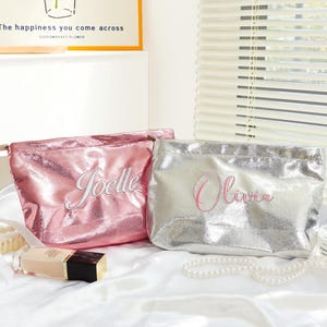 Personalisierte große Glitter Make-up-Tasche, benutzerdefinierte Name Glitter Kosmetiktasche, Brautjungfer Make-up Tasche, Monogramm Kulturtasche, Brautjungfer Geschenk, Tasche
