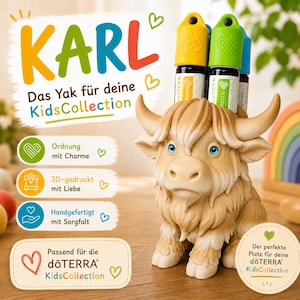 doTERRA Aufsteller KidsCollection „Karl, das Yak“ für Ätherische Öle Platz für 7x 10ml Roll On - Deko - Geschenk - Aufbewahrung