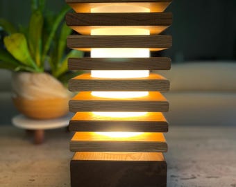 Handmade White Oak Table Lamp | Modern Wood Accent Lamp | Color Changing Govee Smart Light Included | Minimalist Ambient Lighting