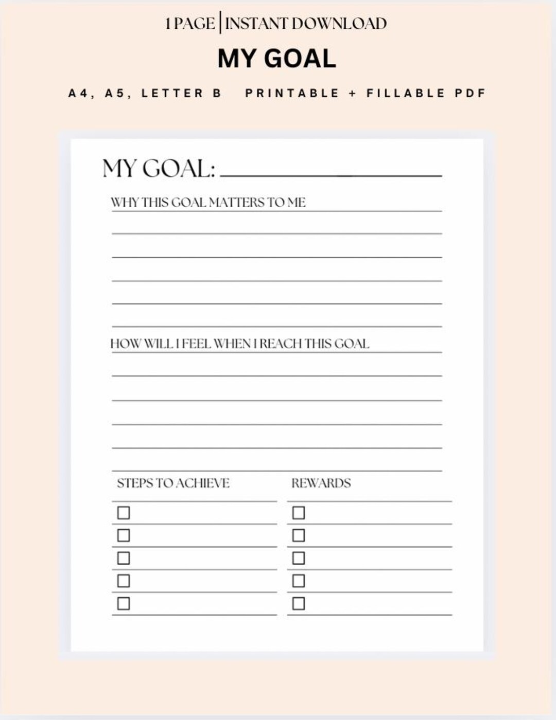 Minimalist Printable Goal Setting Worksheet | Productivity Planner ...