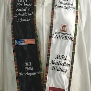 Graduation Stole/ Kente Cloth Trim College Graduation Stole/Personalized Stole/ High School Graduation Stole/ Memory Stole/ Graduation Gift