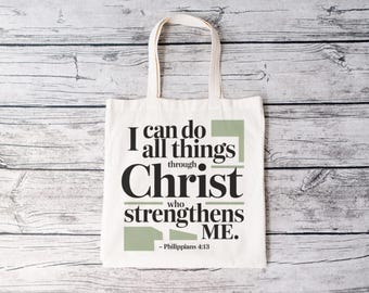 Inspirational Bible Verse Tote Bag - Faith, Christian Gifts, Motivational Quote, Everyday Carry, Church Events